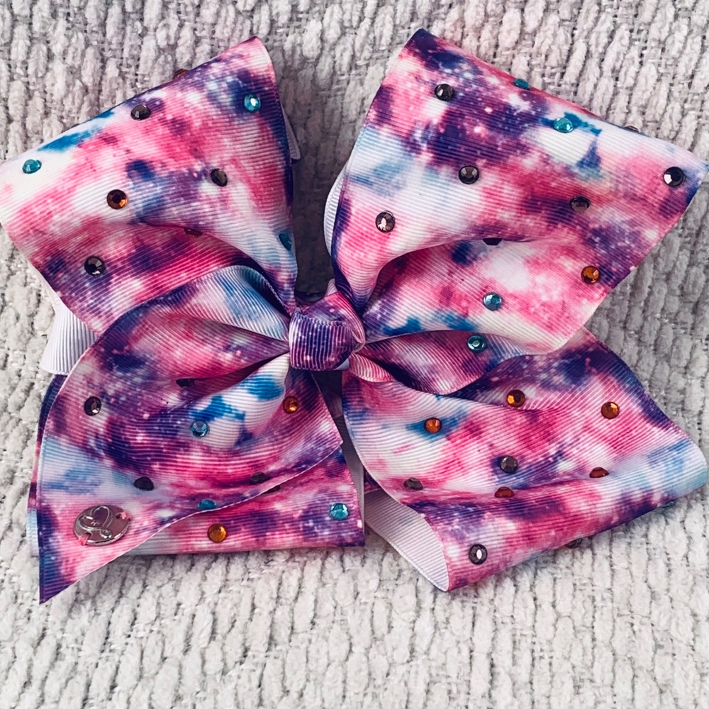 JoJo Siwa Hair Bow Girls Pinkâ Galaxy Tie Dye Rhinestone Signature Heart Charm